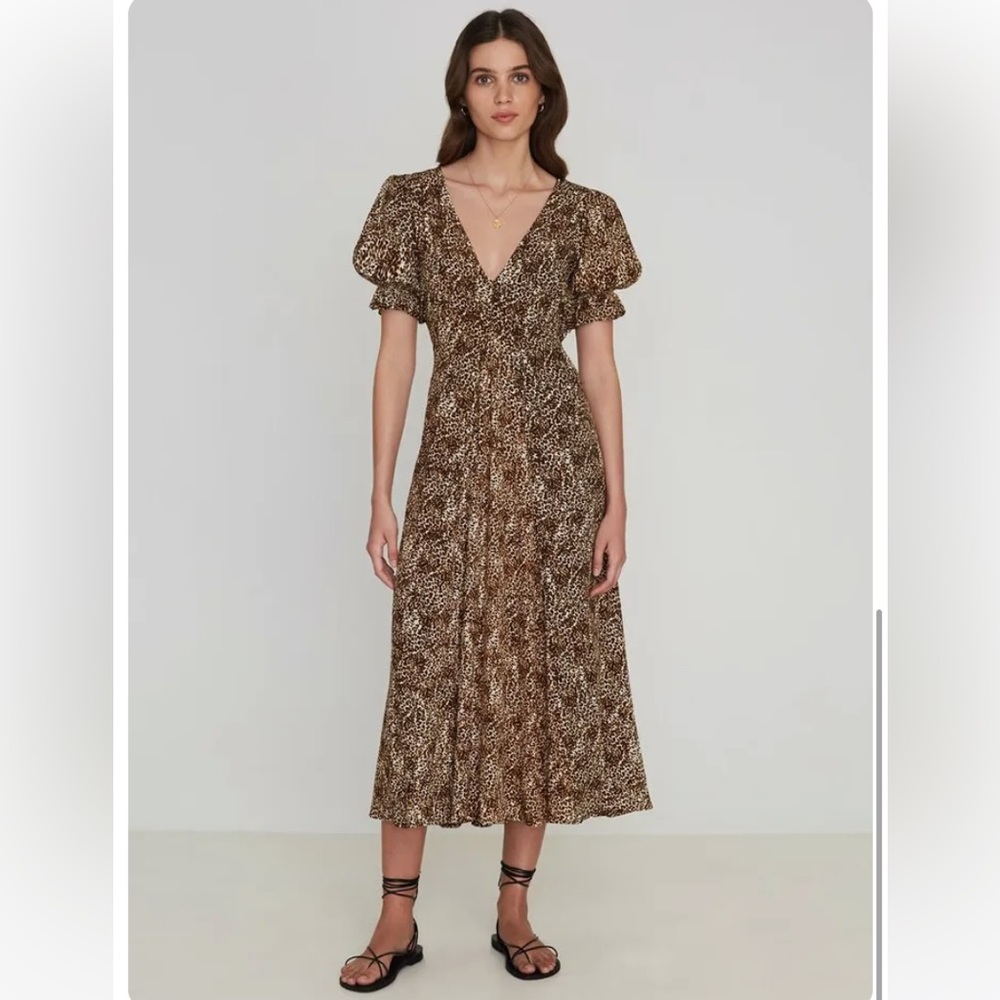 Faithfull the Brand Brown Printed V-Neck Midi Dress